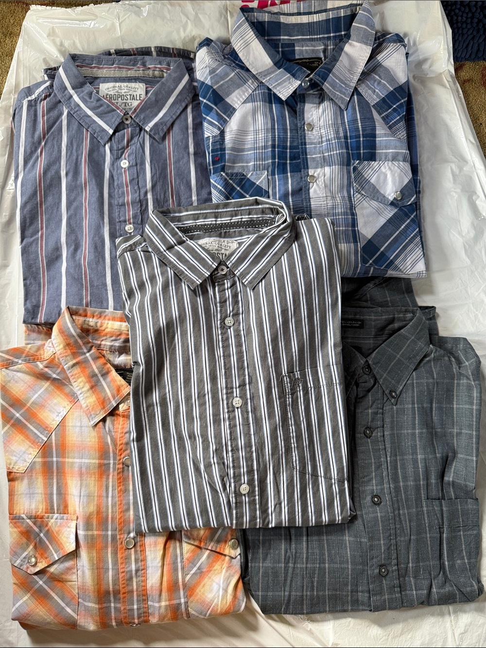 Aeropostale Men's Mixed Plaid & Striped Button-Down Shirts — Blue, Gray, Orange
